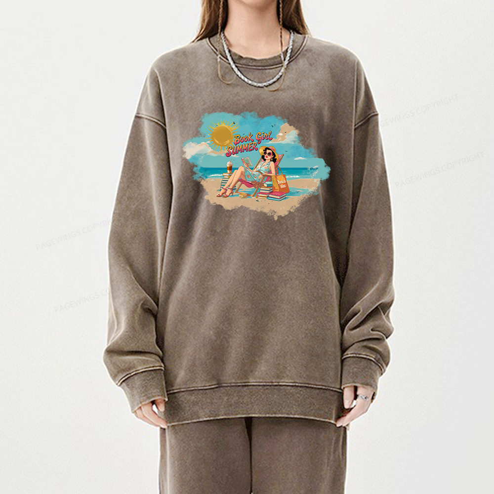 Pagewings Book Girl Summer Edition Essential Unisex Washed Sweatshirt