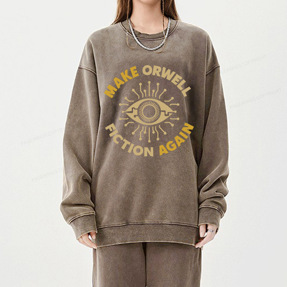 Pagewings Make Orwell Fiction Again Unisex Washed Sweatshirt