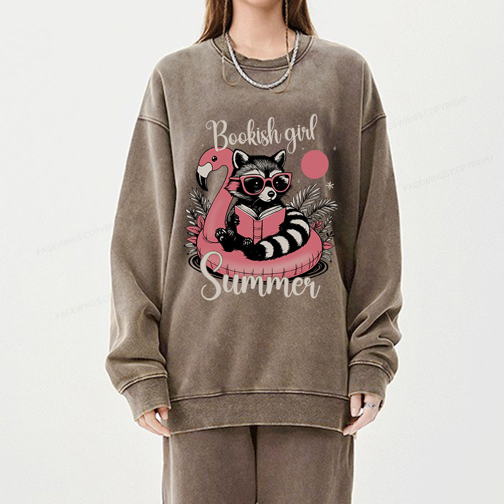 Pagewings Feral Bookish Girl Summer Unisex Washed Sweatshirt