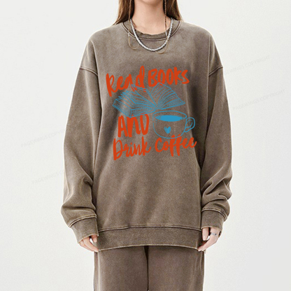 Pagewings Read Books And Drink Coffee Bookish Unisex Washed Sweatshirt