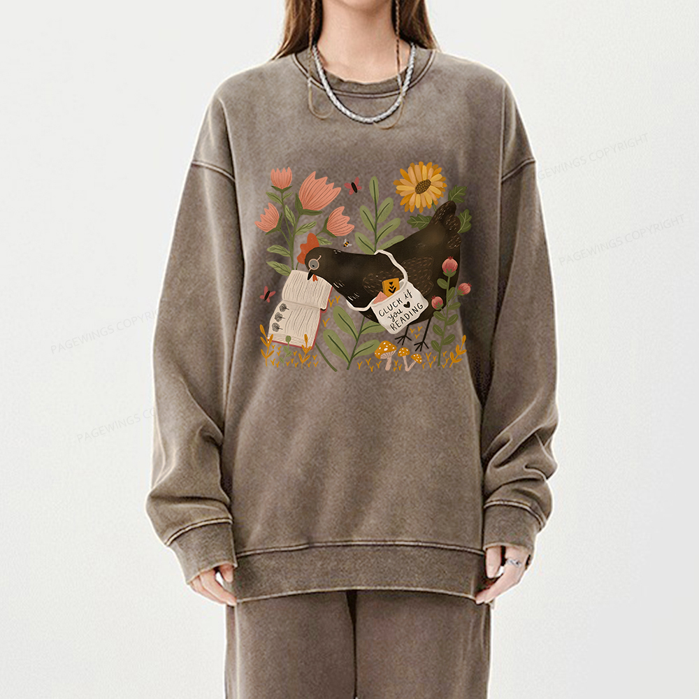 Pagewings Chicken Reading a Book Unisex Washed Sweatshirt