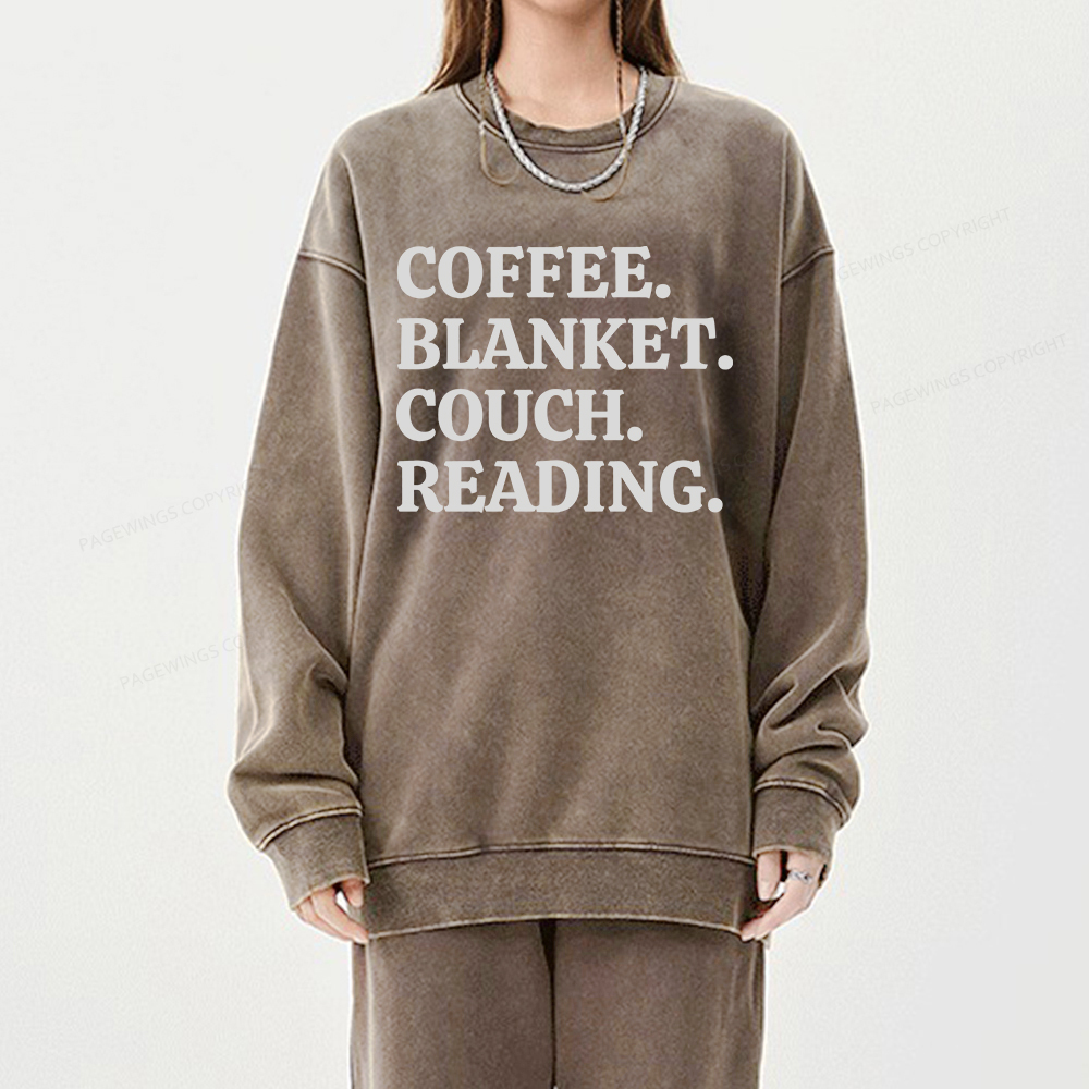 Pagewings Coffee Blanket Couch Reading Unisex Washed Sweatshirt