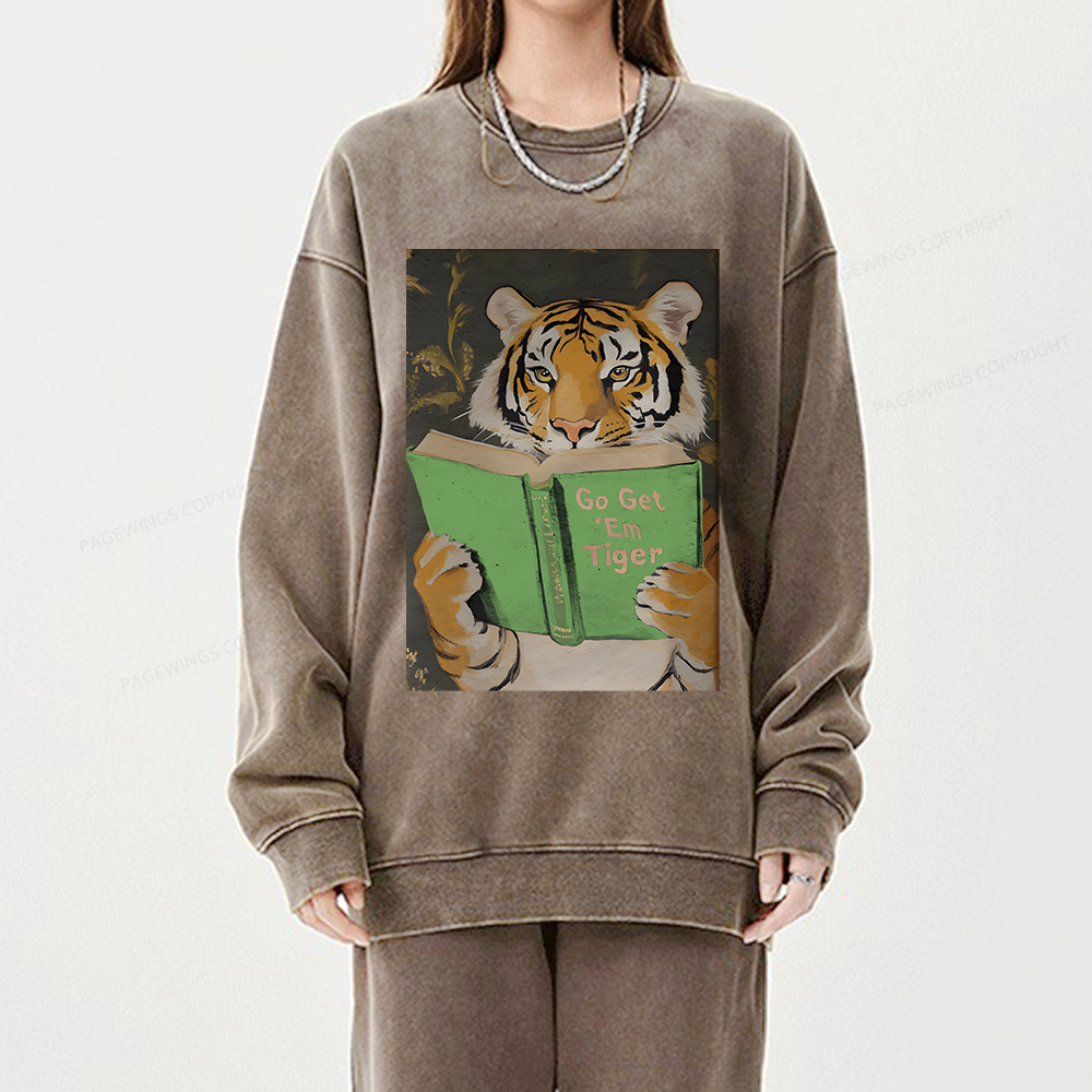 Pagewings Motivational Tiger Unisex Washed Sweatshirt