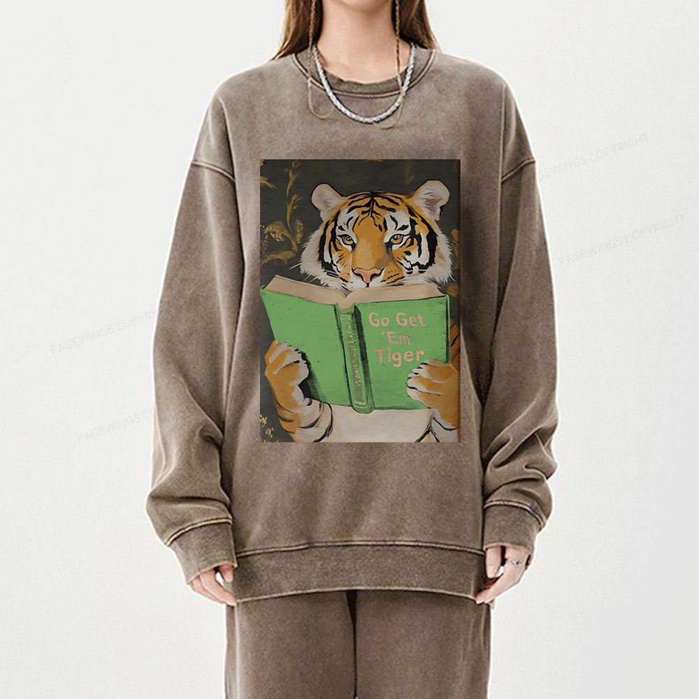 Pagewings Motivational Tiger Unisex Washed Sweatshirt