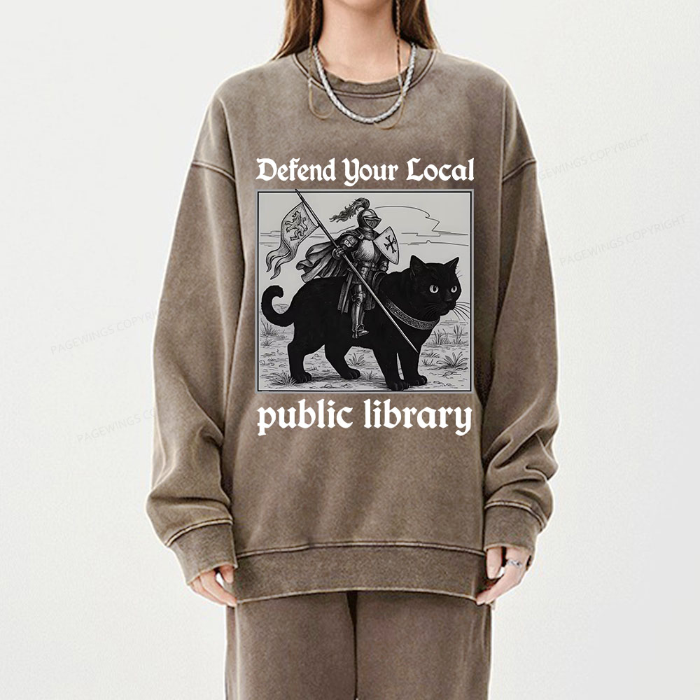 Pagewings Defend Your Local public library Unisex Washed Sweatshirt
