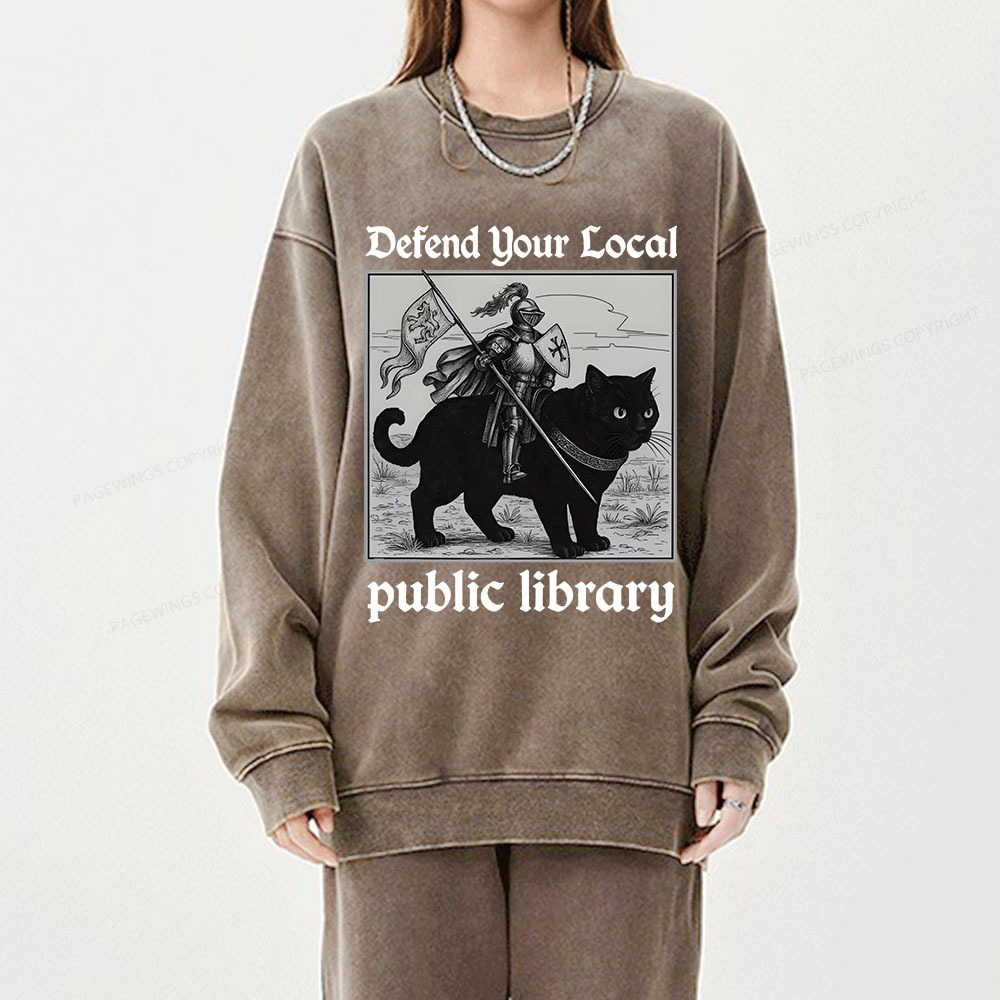 Pagewings Defend Your Local public library Unisex Washed Sweatshirt