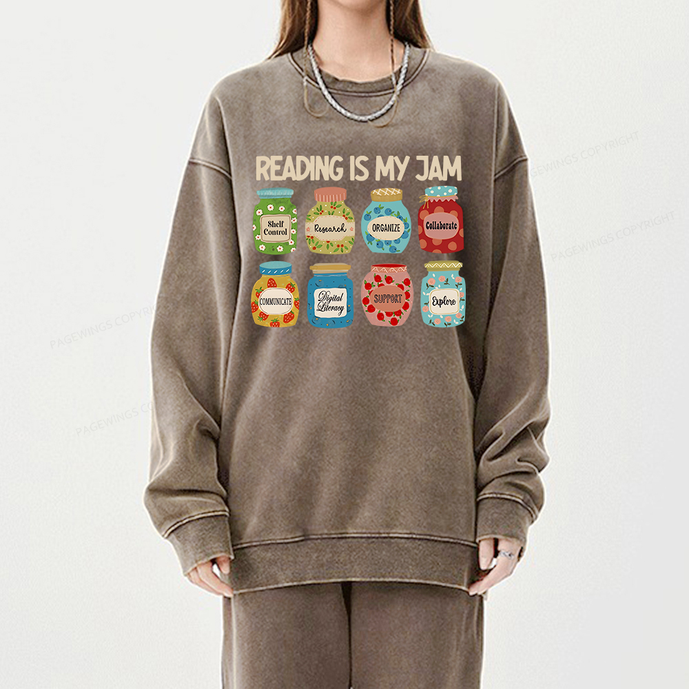 Pagewings Reading is My Jam Bookworm Unisex Washed Sweatshirt