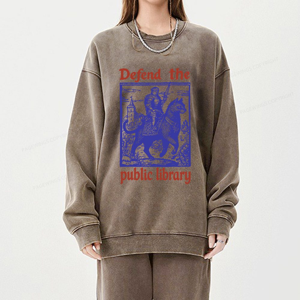 Pagewings Defend the Public Library Unisex Washed Sweatshirt