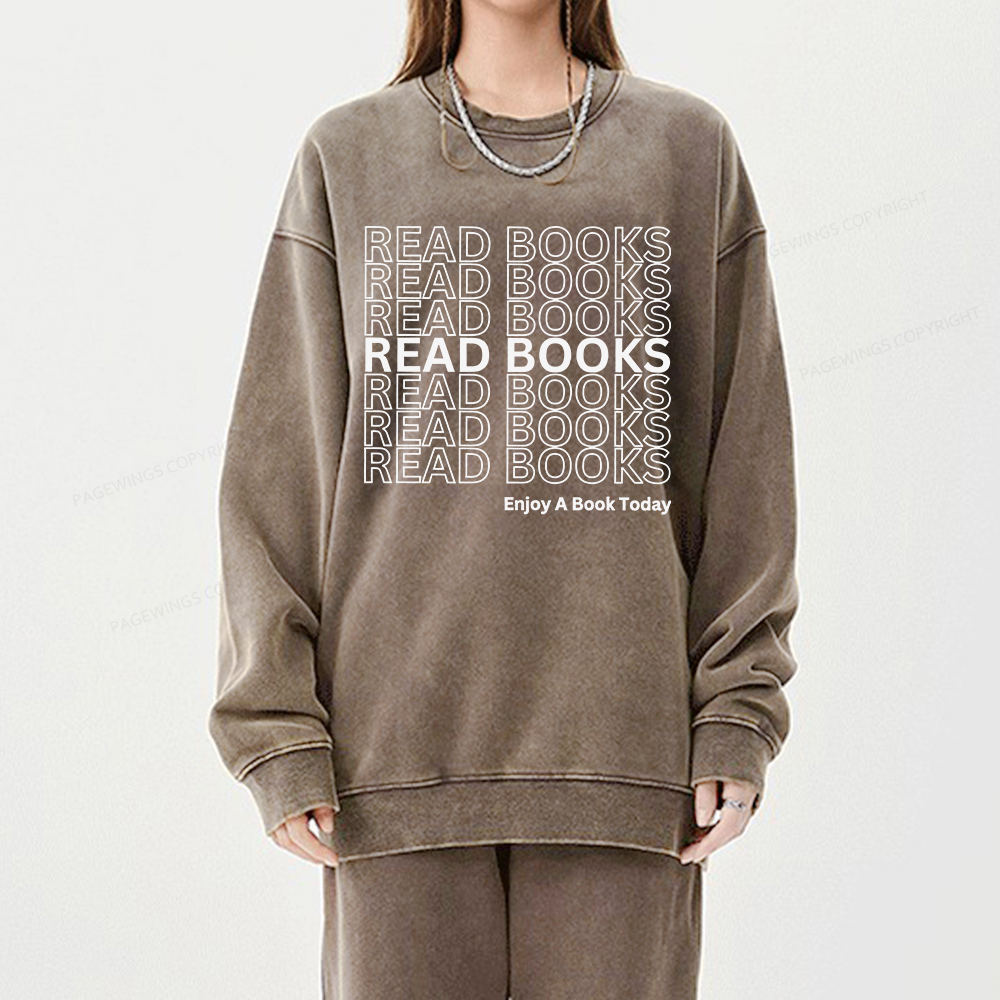 Pagewings Read Books Librarian Unisex Washed Sweatshirt