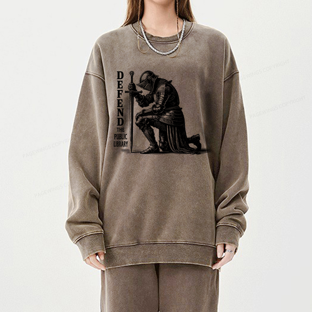 Pagewings Defend the Public Library Unisex Washed Sweatshirt