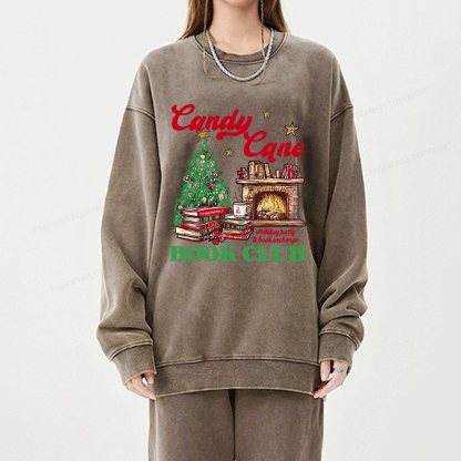 Pagewings Candy Cane Christmas Book Club Unisex Washed Sweatshirt