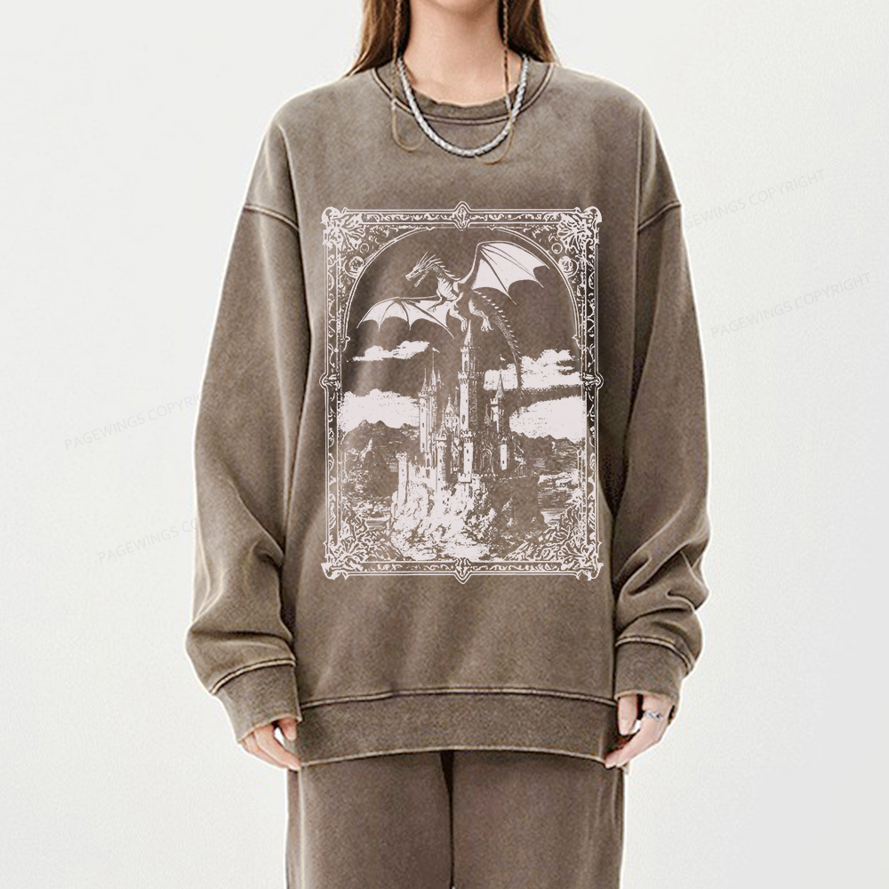Pagewings Vintage Dragon Unisex Washed Sweatshirt