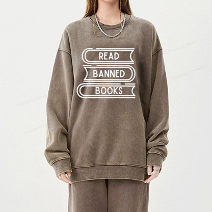 Pagewings Read Banned Books Stack Unisex Tee Unisex Washed Sweatshirt