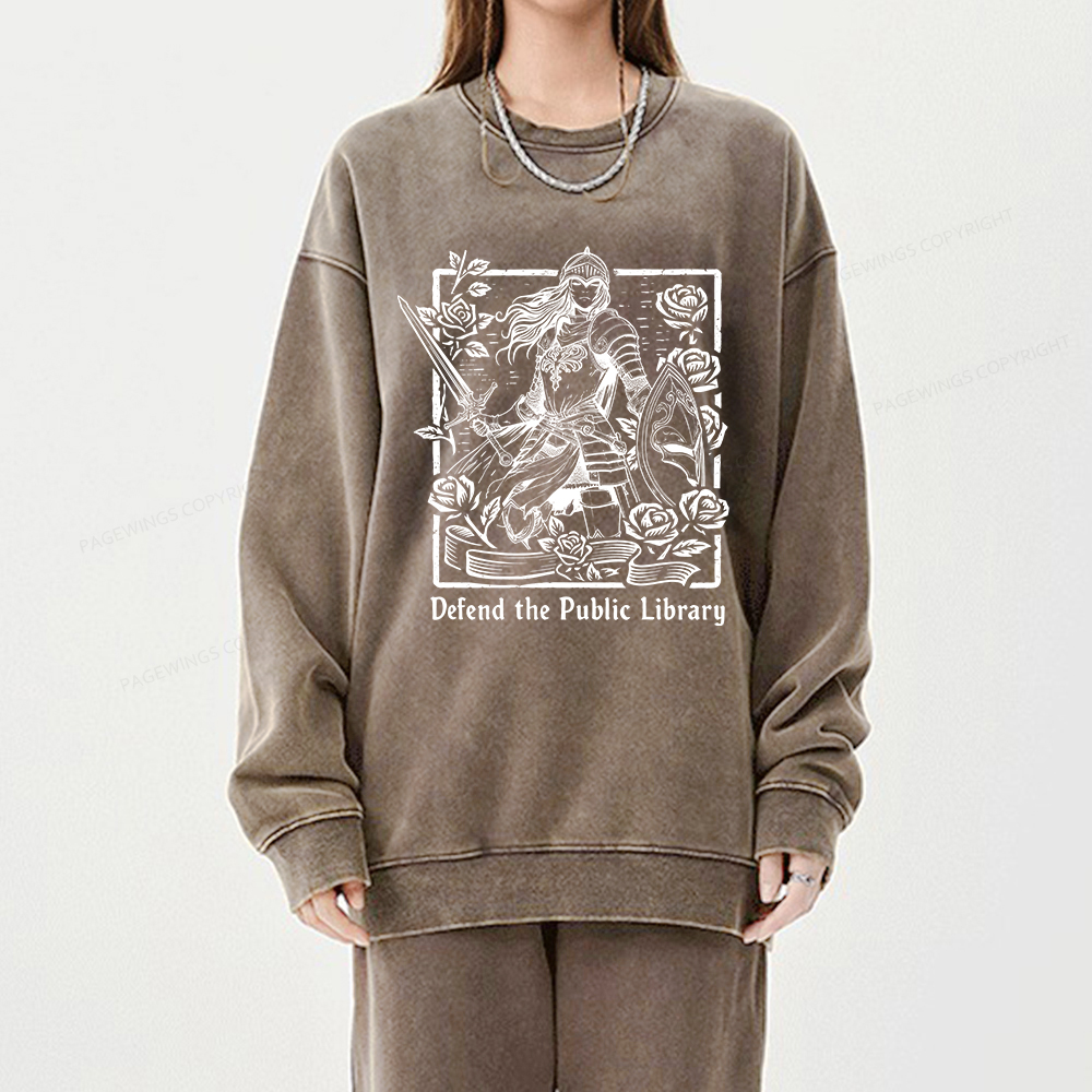 Pagewings Defend The Public Library Unisex Washed Sweatshirt