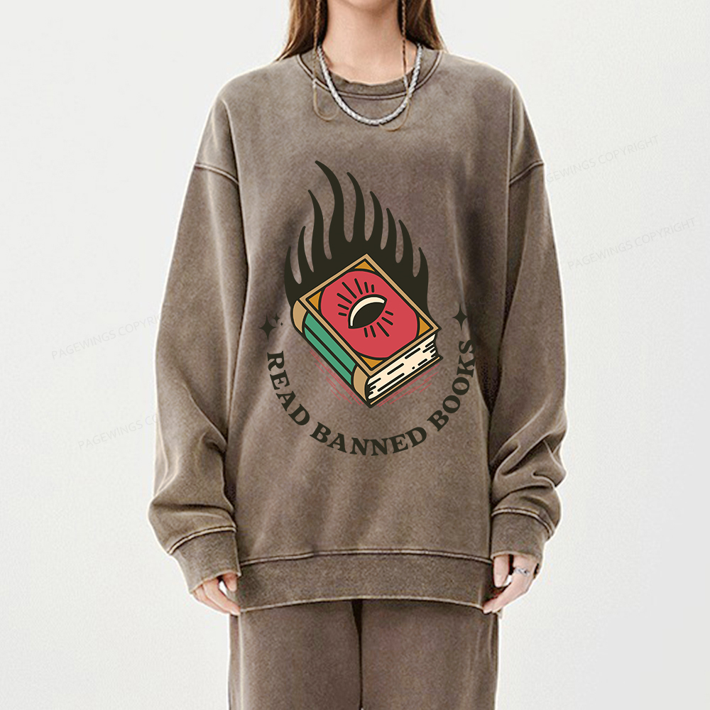 Pagewings Read Banned Books Unisex Washed Sweatshirt