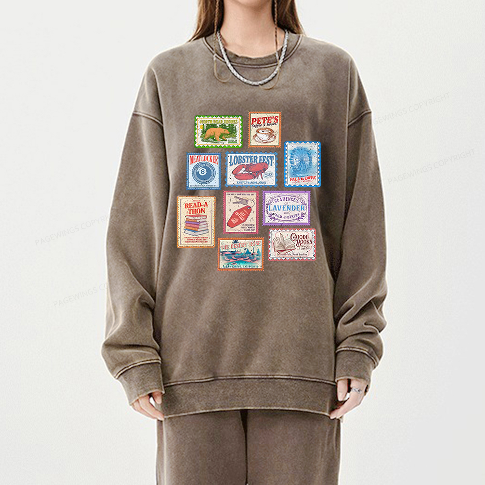 Pagewings Books Stamp Beach Read Unisex Washed Sweatshirt