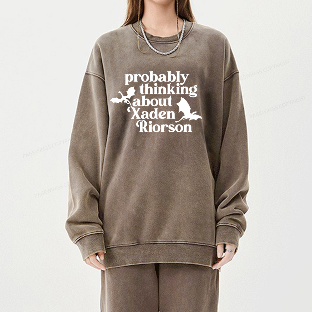 Pagewings Probably Thinking About Xaden Riorson Unisex Washed Sweatshirt