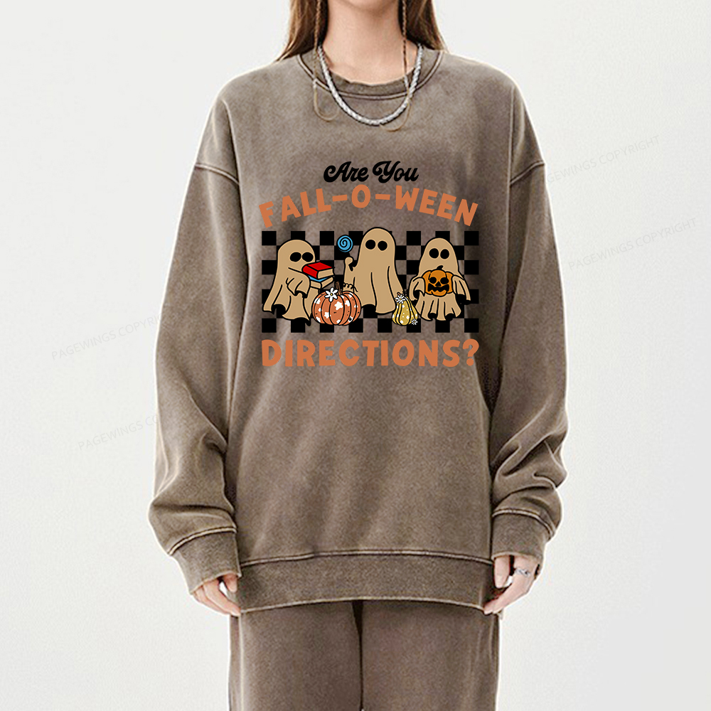 Pagewings Are You Fall-O-Ween Directions Unisex Washed Sweatshirt