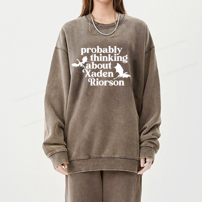 Pagewings Probably Thinking About Xaden Riorson Unisex Washed Sweatshirt