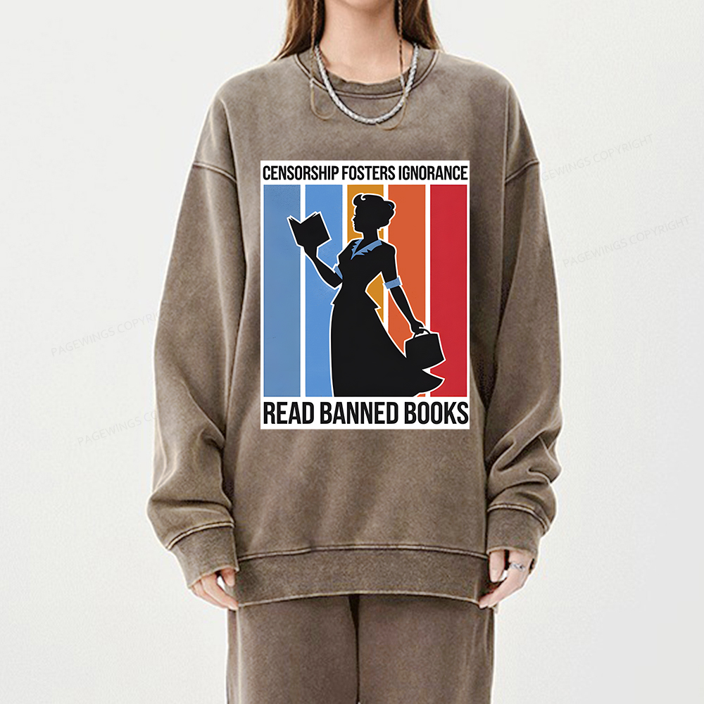 Pagewings Read Banned Books Unisex Washed Sweatshirt