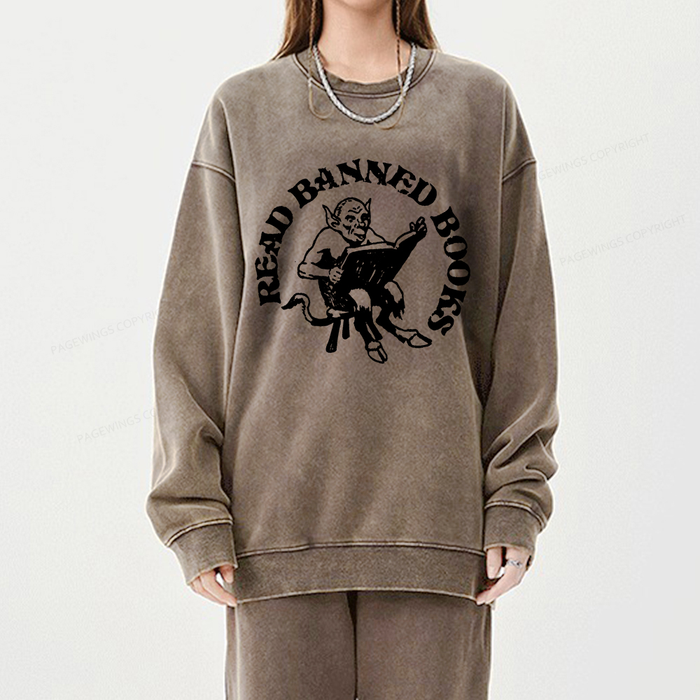 Pagewings Read Banned Books Unisex Washed Sweatshirt