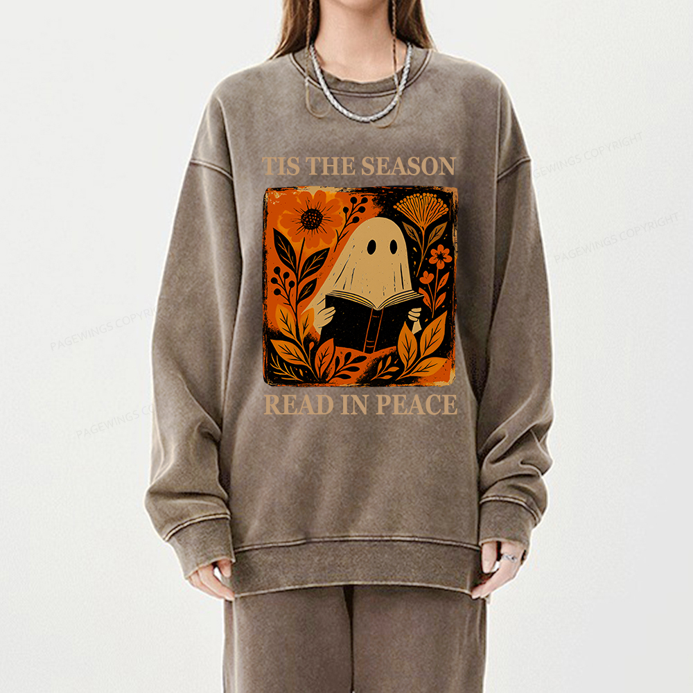 Pagewings Tis The Season Read In Peace Unisex Washed Sweatshirt
