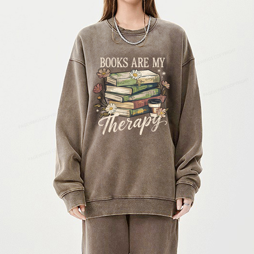 Pagewings Books Are My Therapy Unisex Washed Sweatshirt