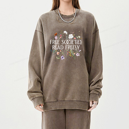 Pagewings Free Societies Read Freely Unisex Washed Sweatshirt