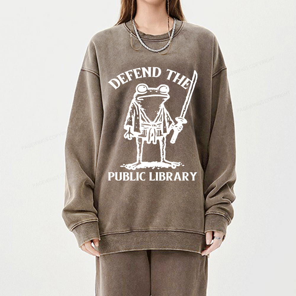 Pagewings Defend Your Public Library Unisex Washed Sweatshirt