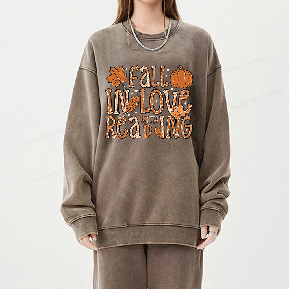 Pagewings Fall In Love With Reading Unisex Washed Sweatshirt