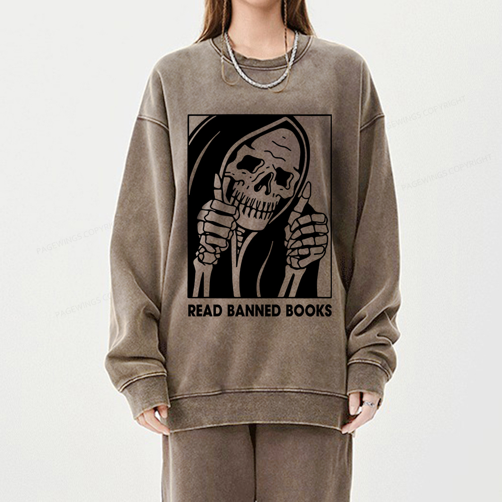 Pagewings Read Banned Books Unisex Washed Sweatshirt
