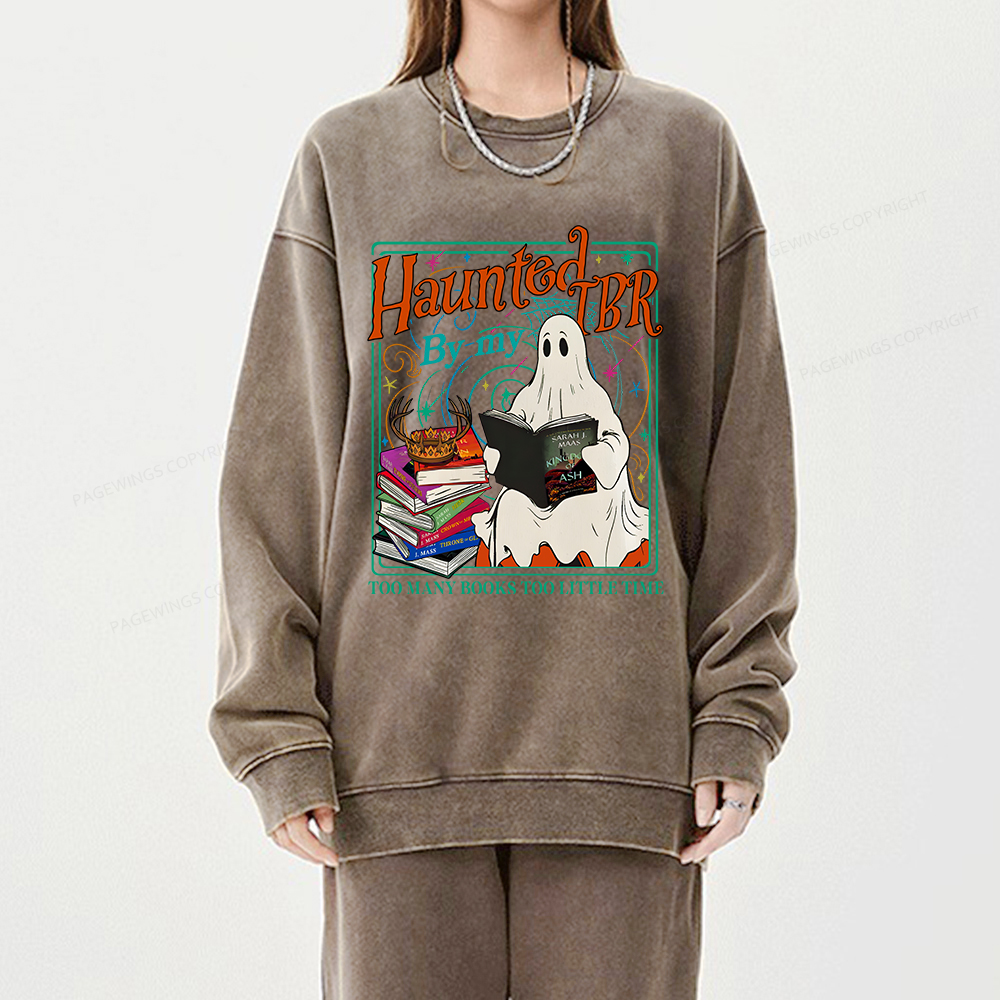 Pagewings Haunted By My TBR Unisex Washed Sweatshirt