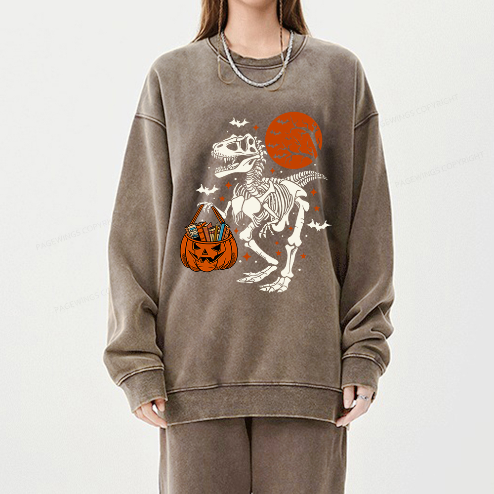 Pagewings Dinosaur Halloween Unisex Washed Sweatshirt