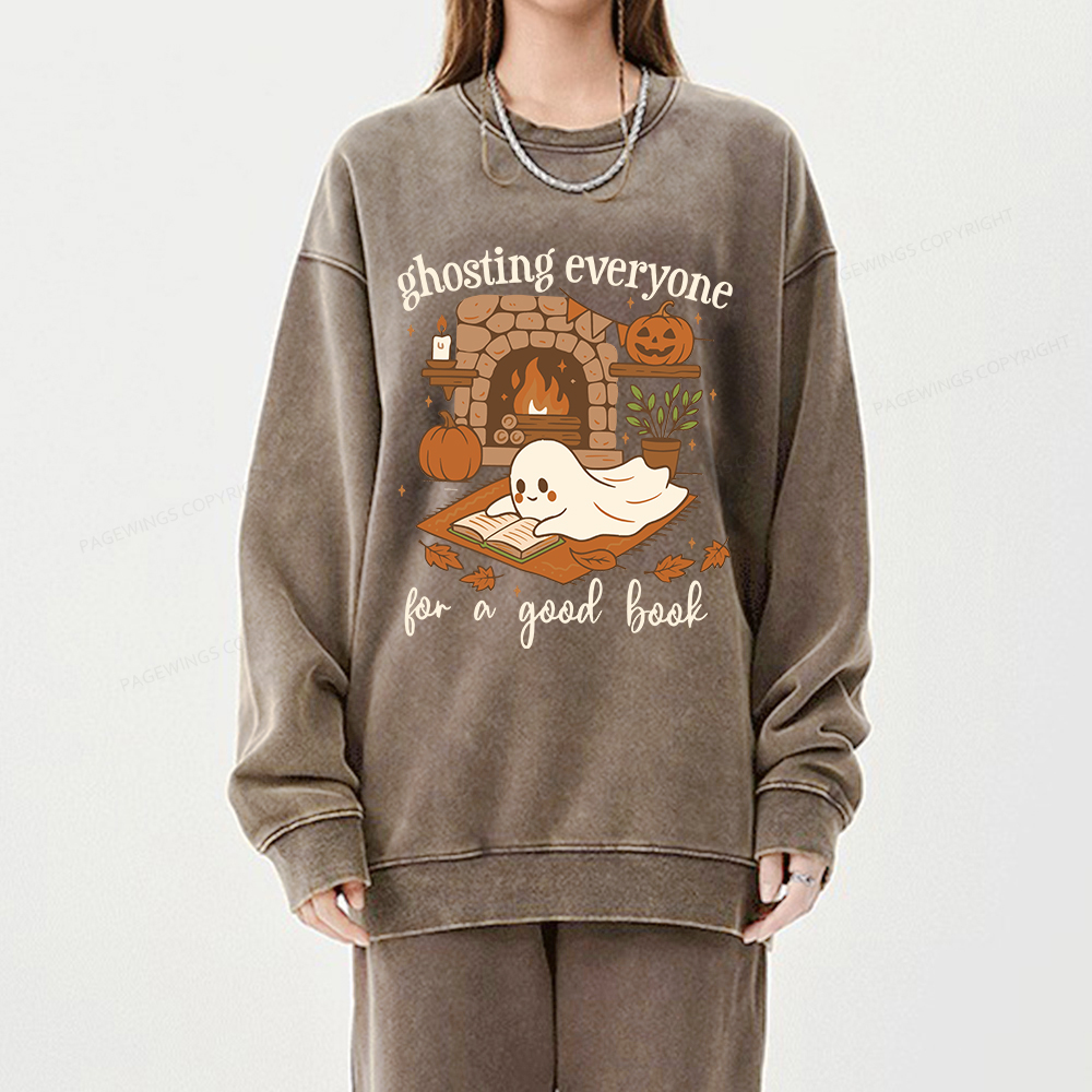 Pagewings Ghosting Everyone For A Good Book Unisex Washed Sweatshirt