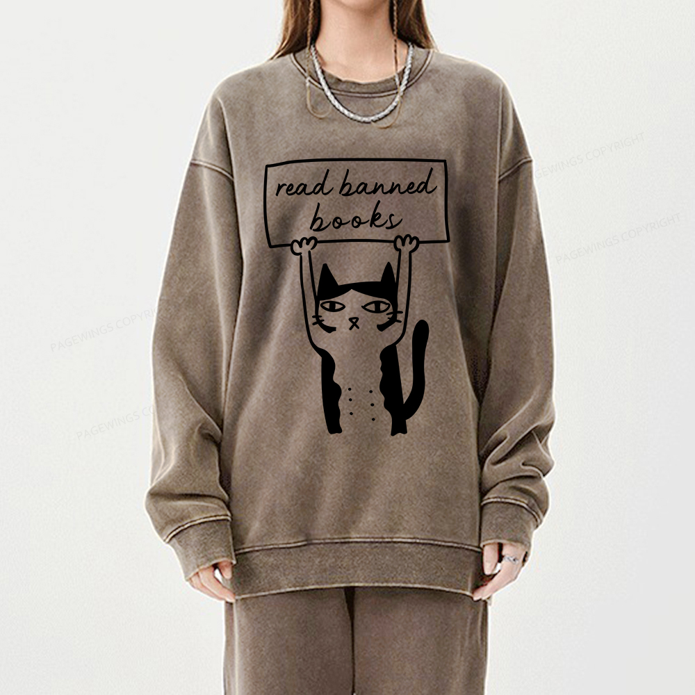 Pagewings Read Banned Books Unisex Washed Sweatshirt