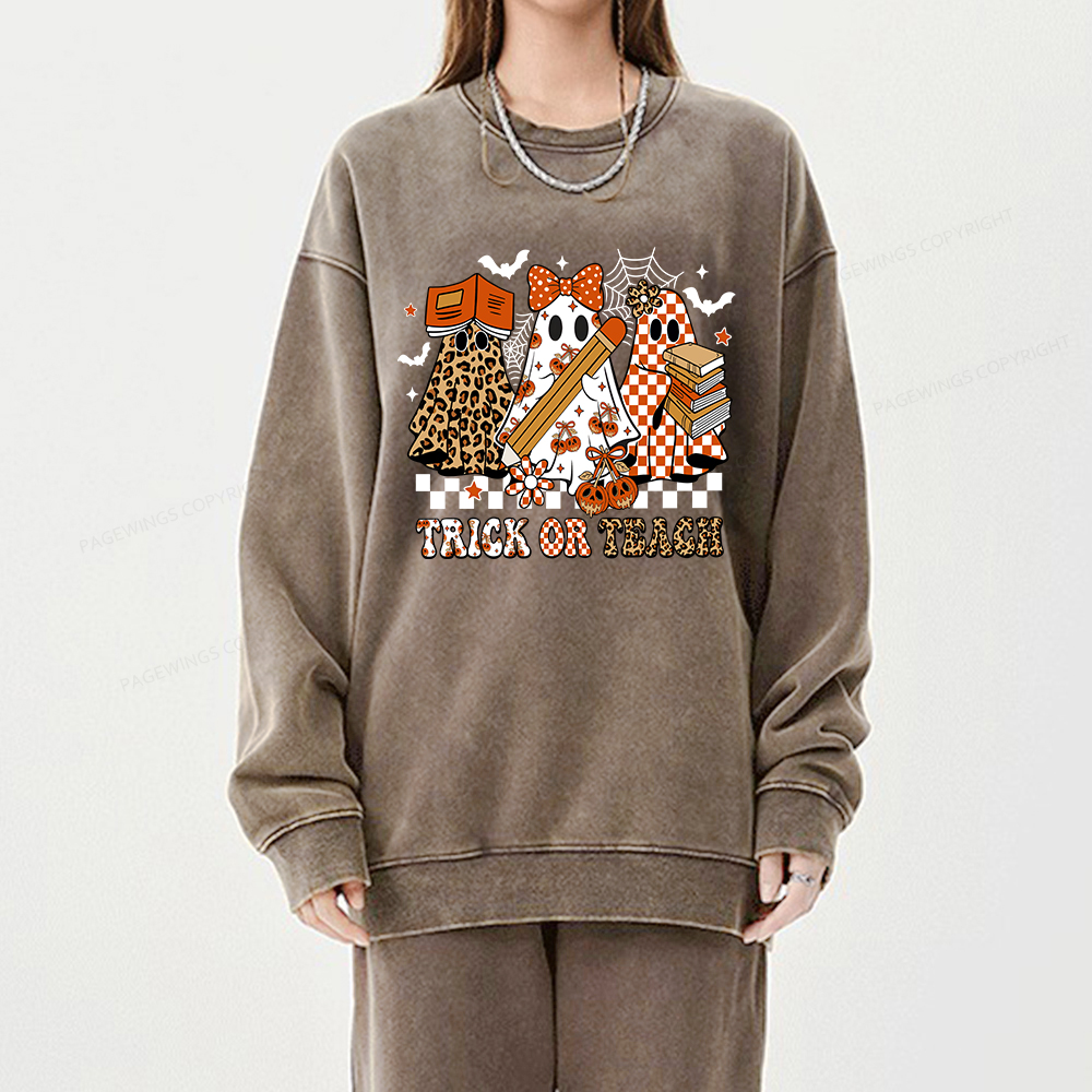 Pagewings Trick or Teach Unisex Washed Sweatshirt