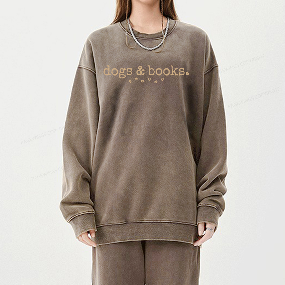 Pagewings Dogs & Books Unisex Washed Sweatshirt