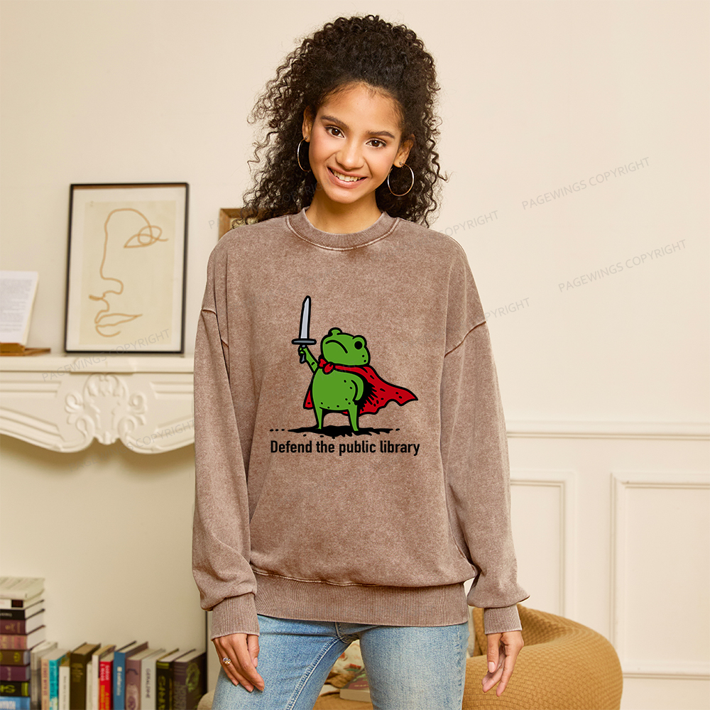 Pagewings Defend The Public Library Unisex Washed Sweatshirt