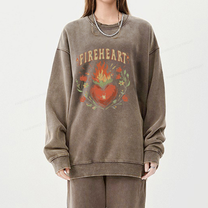 Pagewings Vintage Fire-heart Shirt Unisex Washed Sweatshirt
