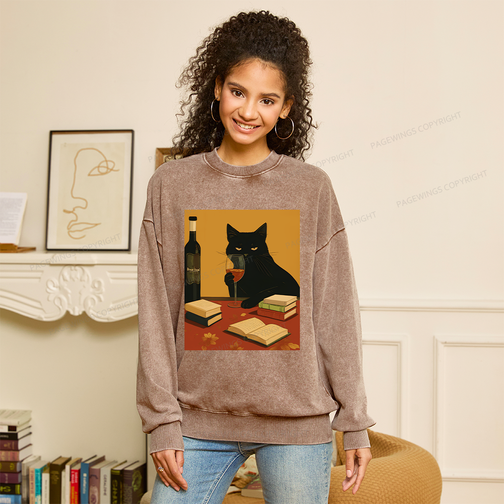 Pagewings Easily Distracted By Wine And Books Unisex Washed Sweatshirt