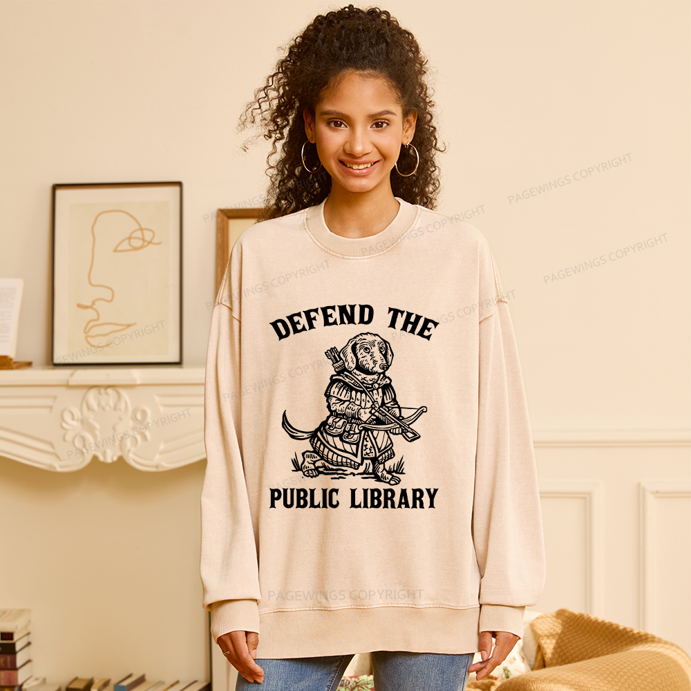 Pagewings Defend The Public Library Unisex Washed Sweatshirt