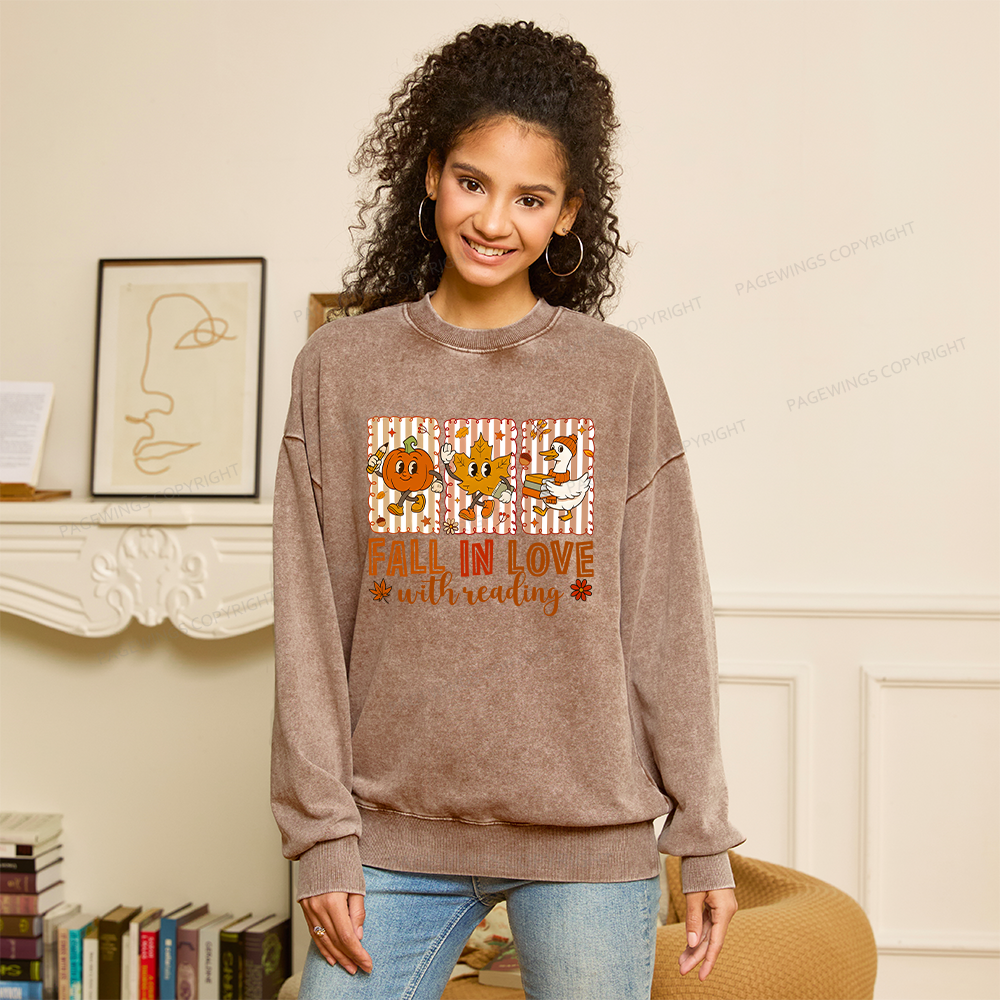 Pagewings Fall In Love With Reading Unisex Washed Sweatshirt