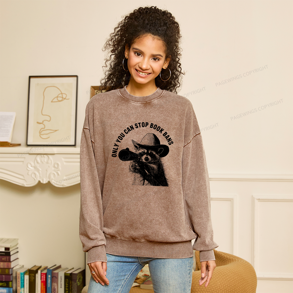 Pagewings Only You Can Stop Book Bans Unisex Washed Sweatshirt