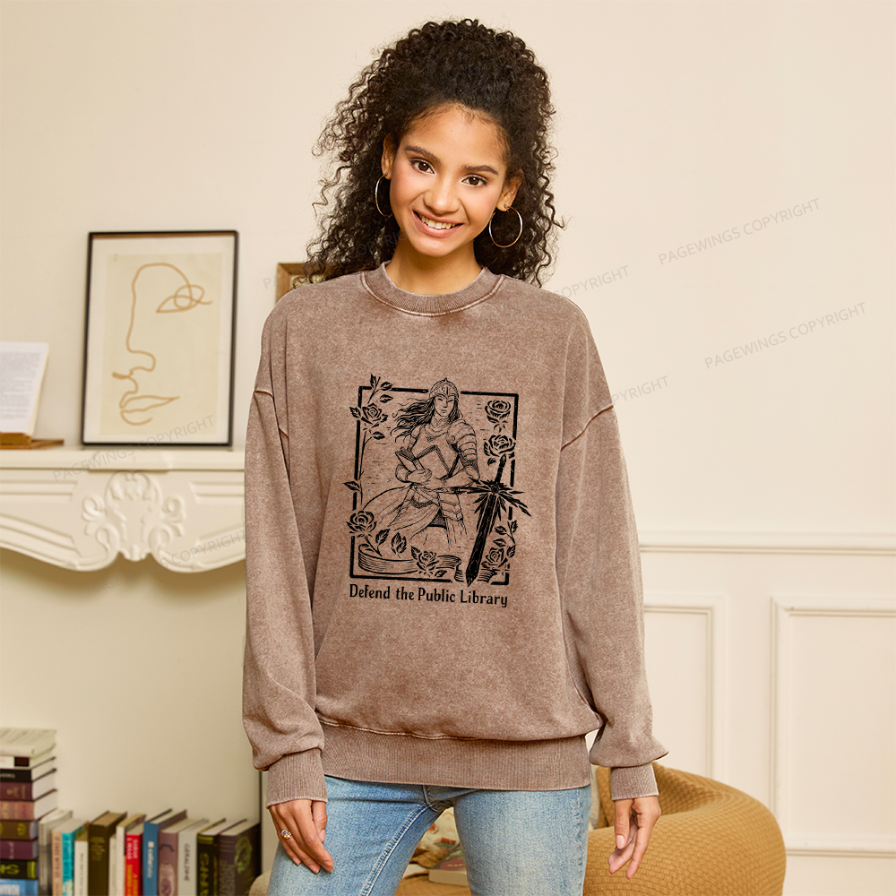 Pagewings Defend The Public Library Unisex Washed Sweatshirt
