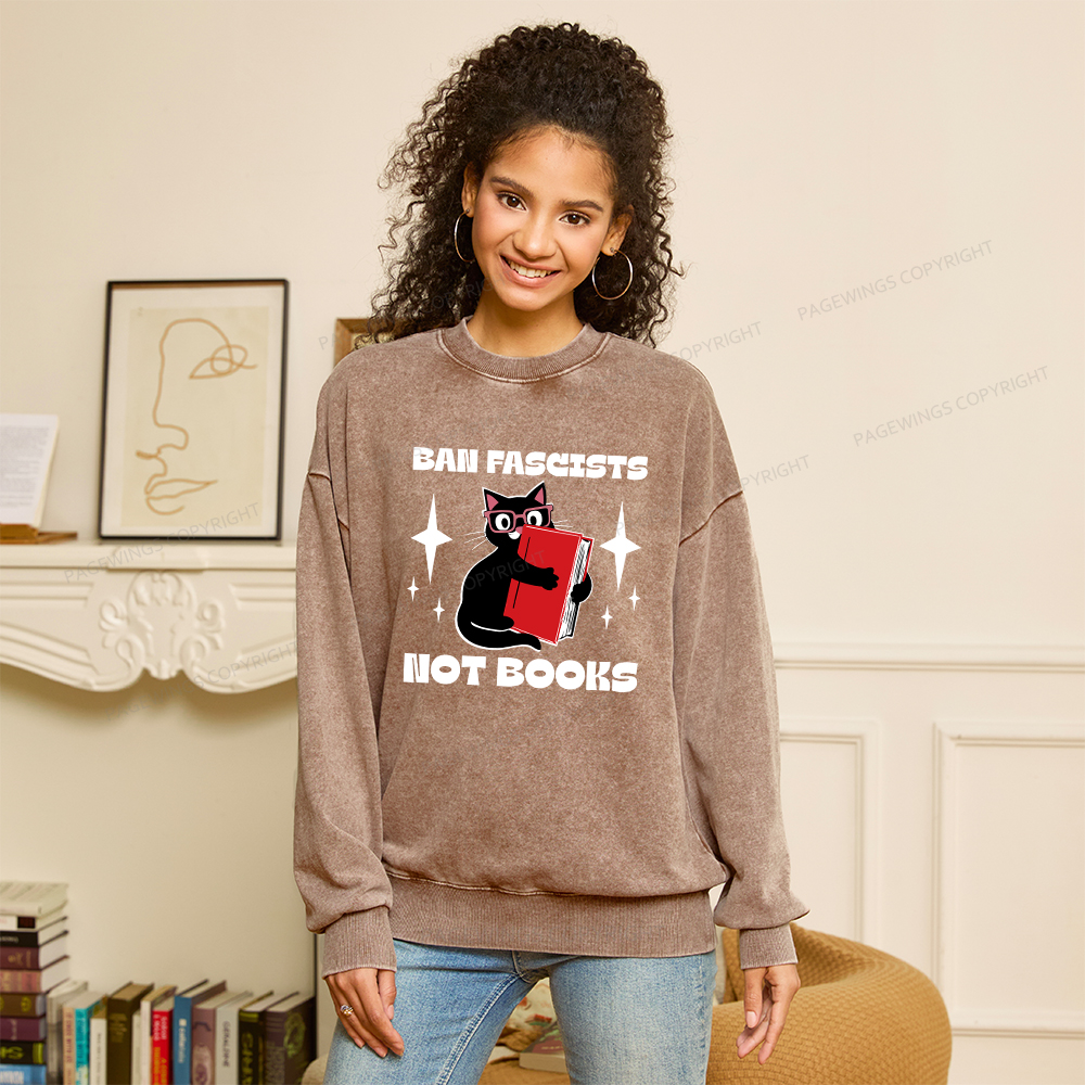 Pagewings Ban Fascists Not Books Unisex Washed Sweatshirt