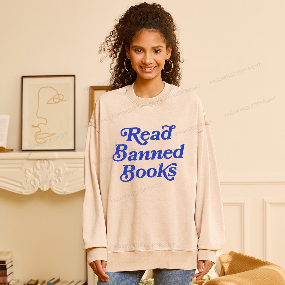 Pagewings Read Banned Books Unisex Washed Sweatshirt