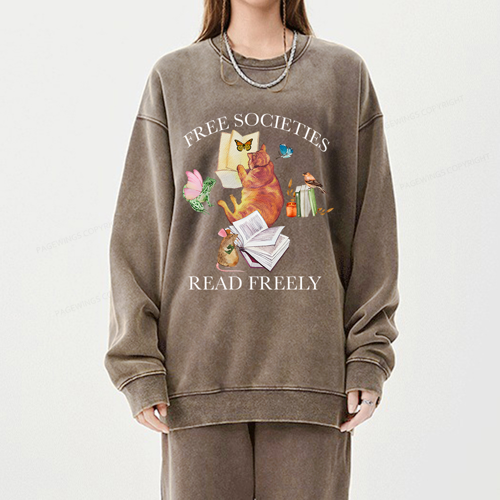 Pagewings Free societies read freely shirt Unisex Washed Sweatshirt