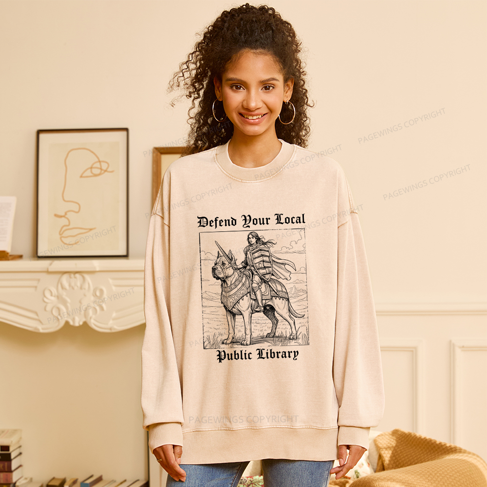 Pagewings Defend Your Local Public Library Unisex Washed Sweatshirt