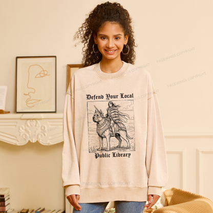 Pagewings Defend Your Local Public Library Unisex Washed Sweatshirt