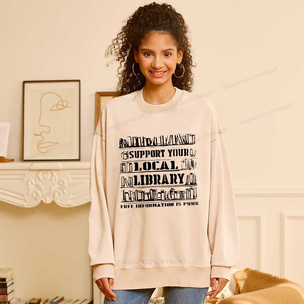 Pagewings Support Your Local Library Unisex Washed Sweatshirt